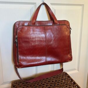 Fossil vintage red leather messenger bag laptop bag briefcase, includes key